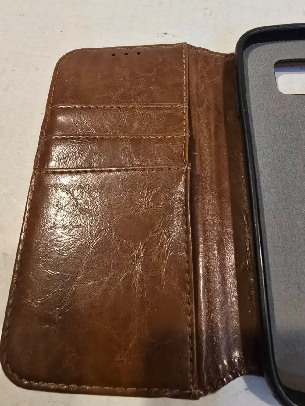 Phone Case Brown Leather Magnetic Closure Wallet Credit Cards 3